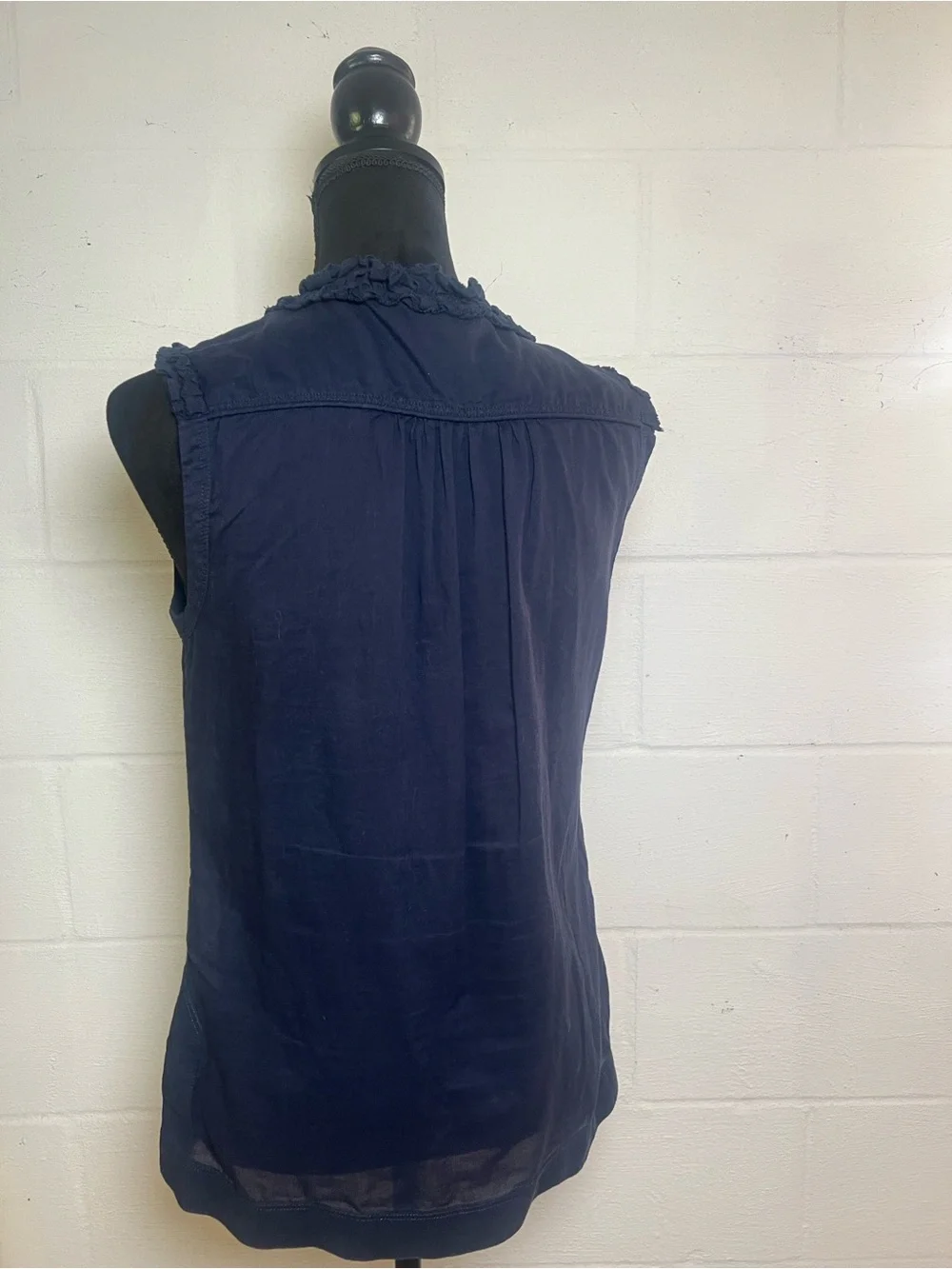 Preppy Boho Coastal Ruffle Sleeveless Cotton Navy Blue shirt by Tory Burch